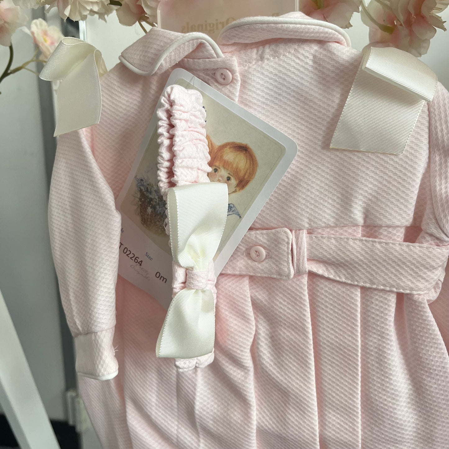Pretty Originals Pink Romper With Bow Headband
