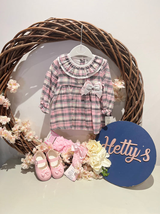 Pink & Grey Bow Check Dress