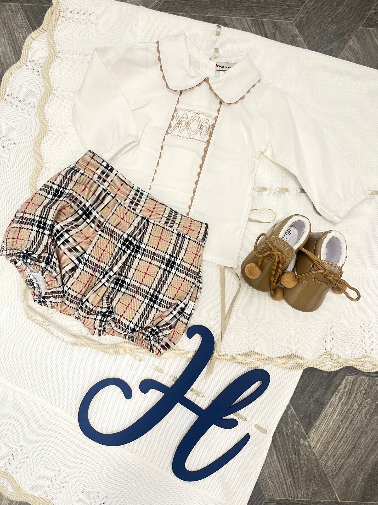 Boys Camel Check Shirt And Short Set