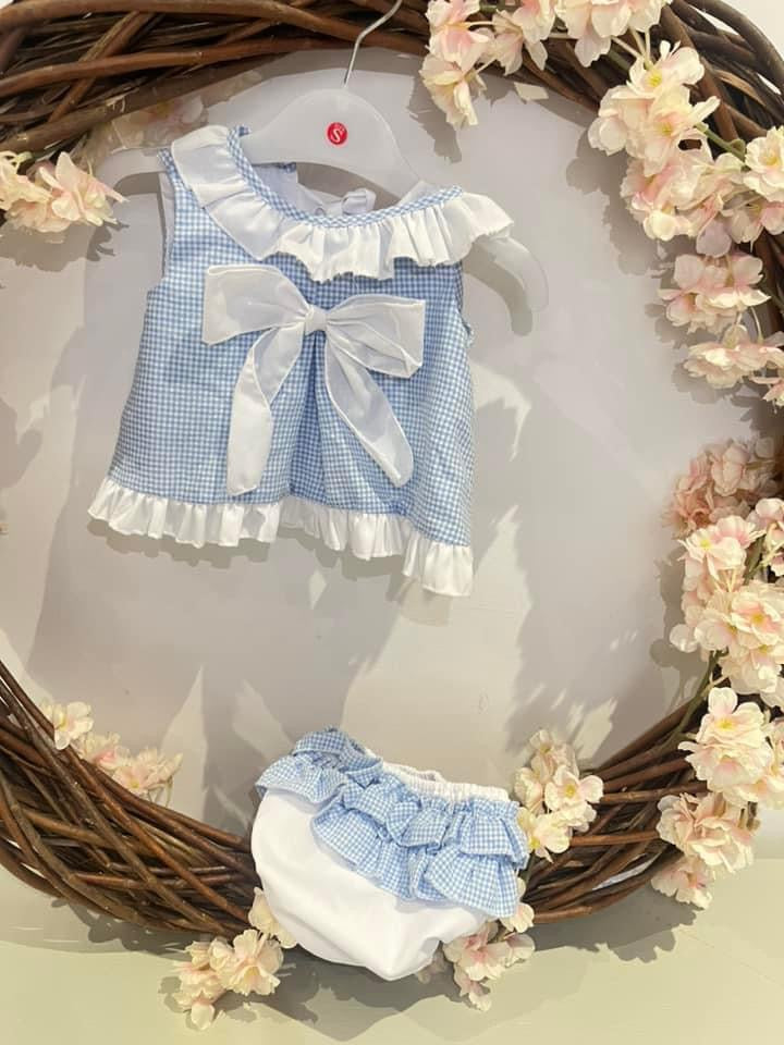 Blue and white bow two piece