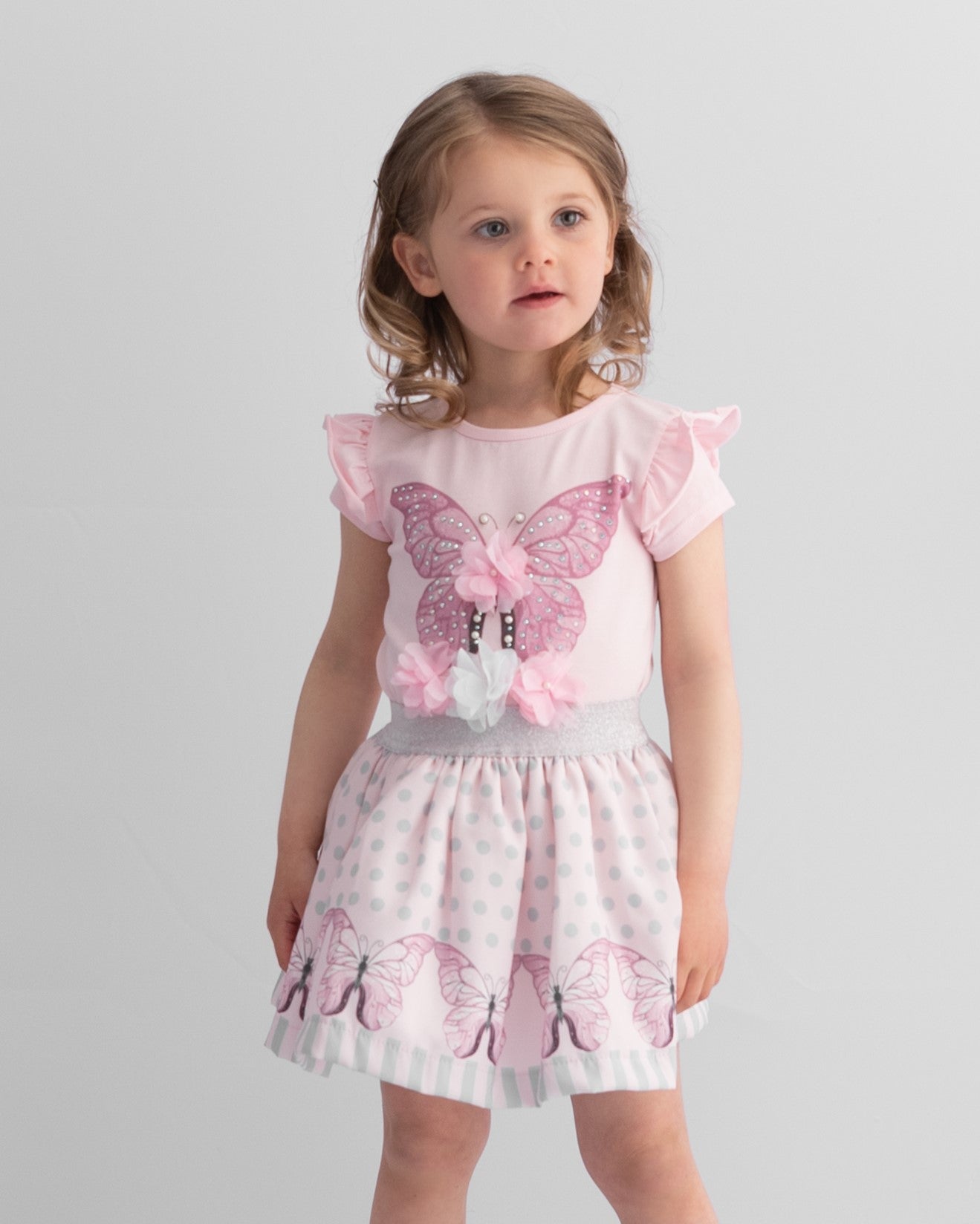 Caramelo Pink Butterfly Skirt Set