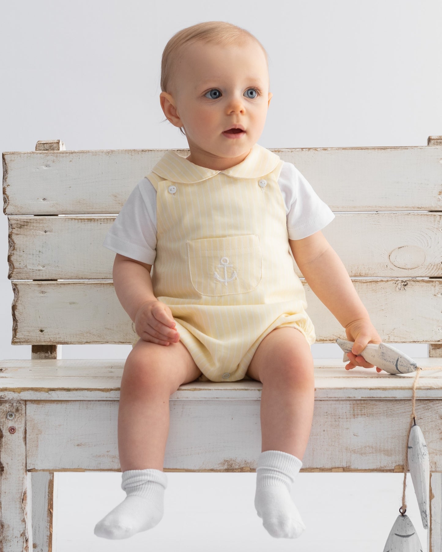 Caramelo Lemon Anchor Dungaree Set