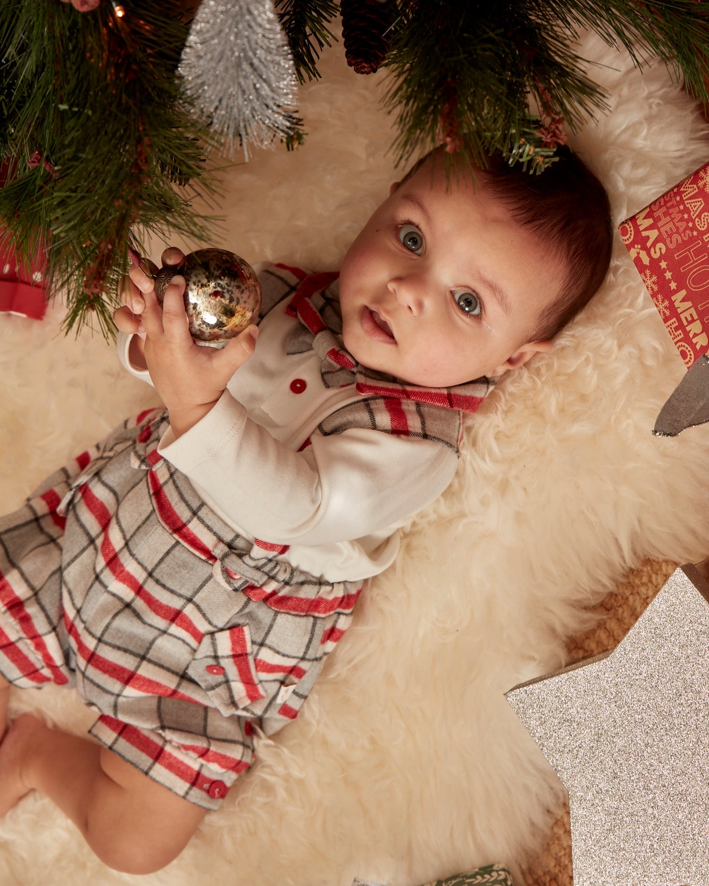 Caramelo Red Check Dungaree with Bow Tie