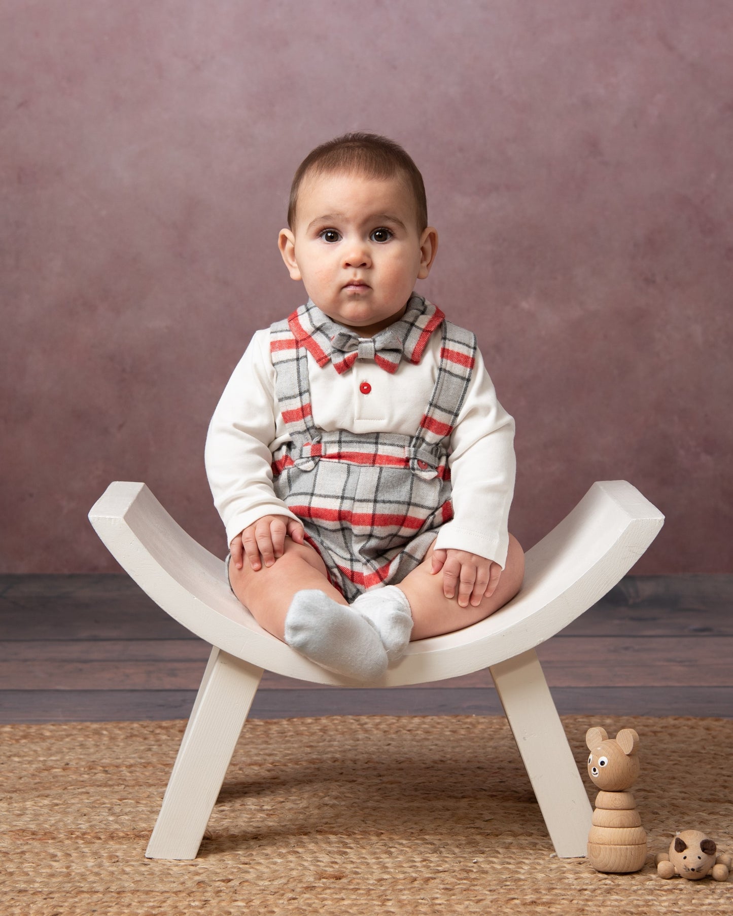 Caramelo Red Check Dungaree with Bow Tie
