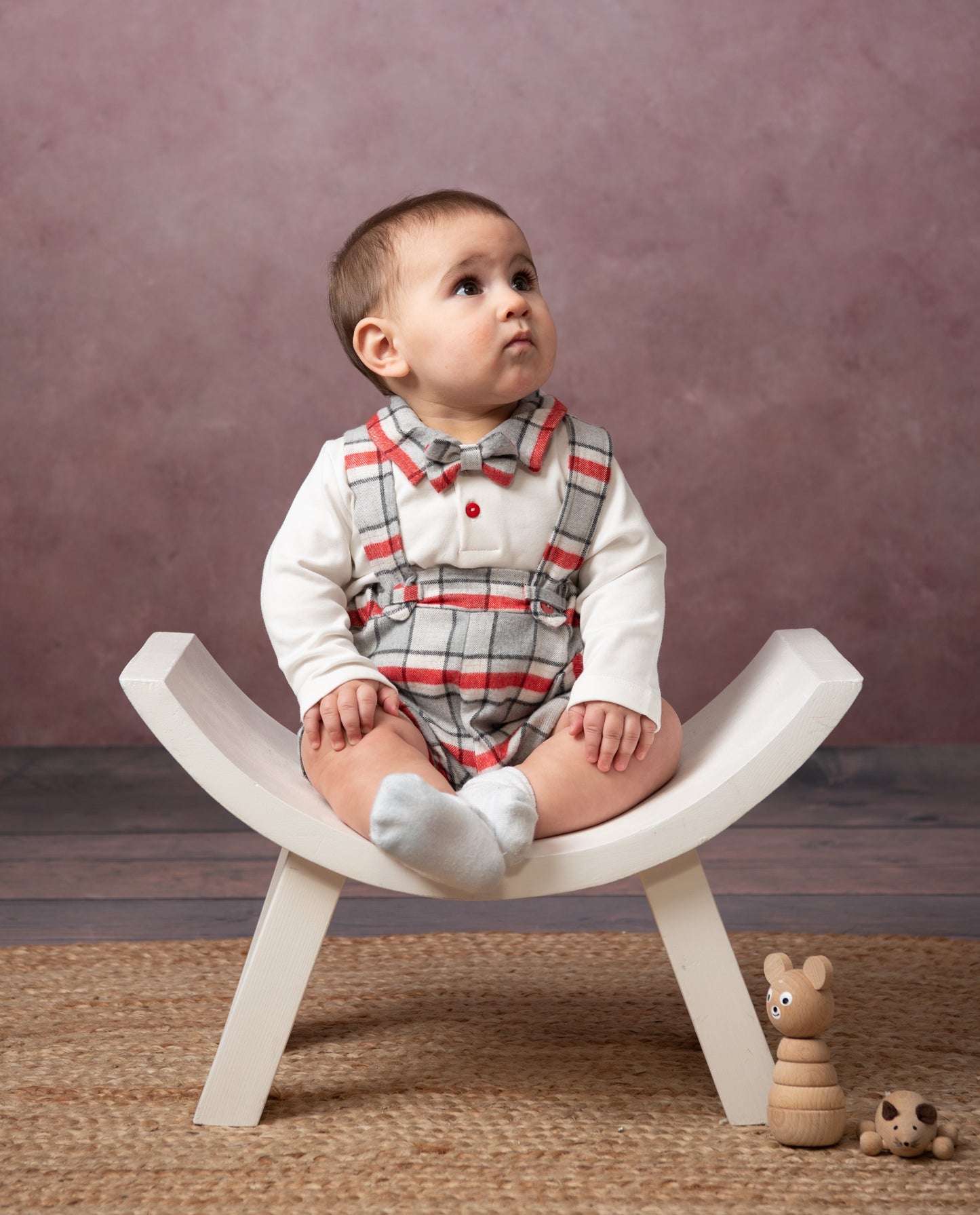 Caramelo Red Check Dungaree with Bow Tie