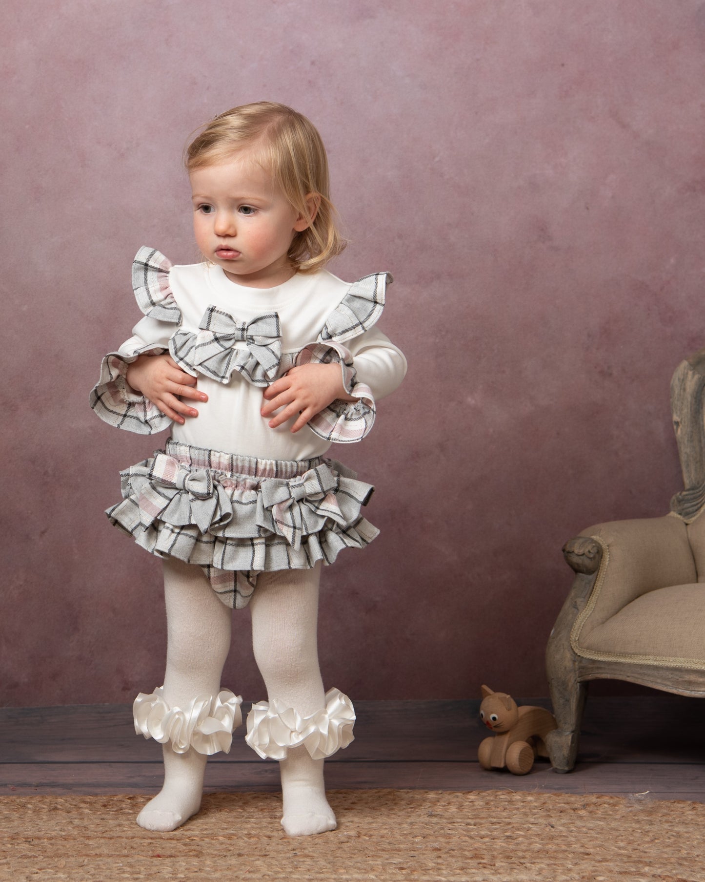 Caramelo Luxury Pink Check Frill Jampant set