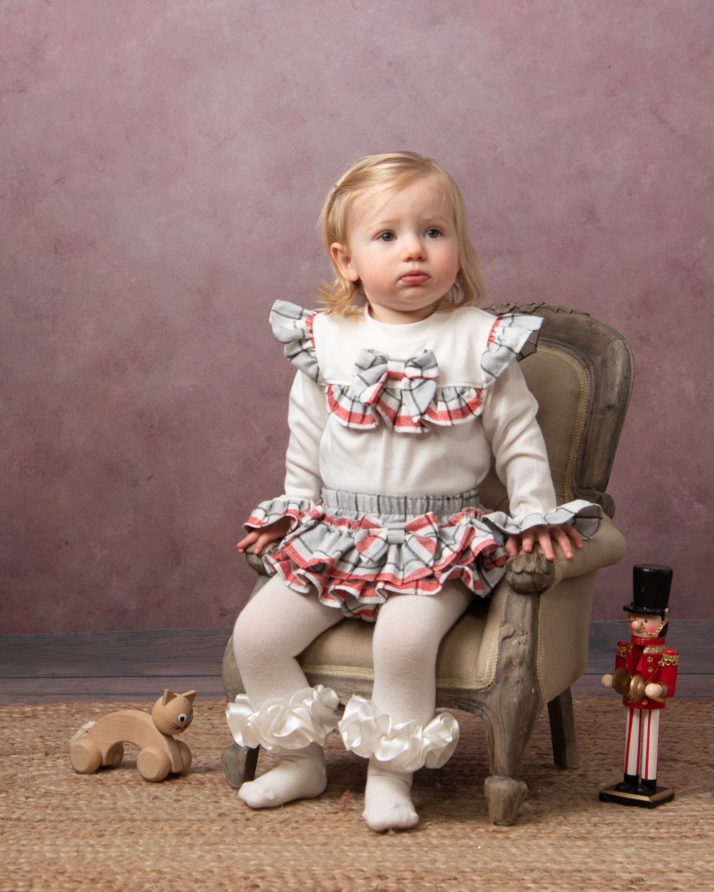 Caramelo Luxury Red Check Frill Jampant set