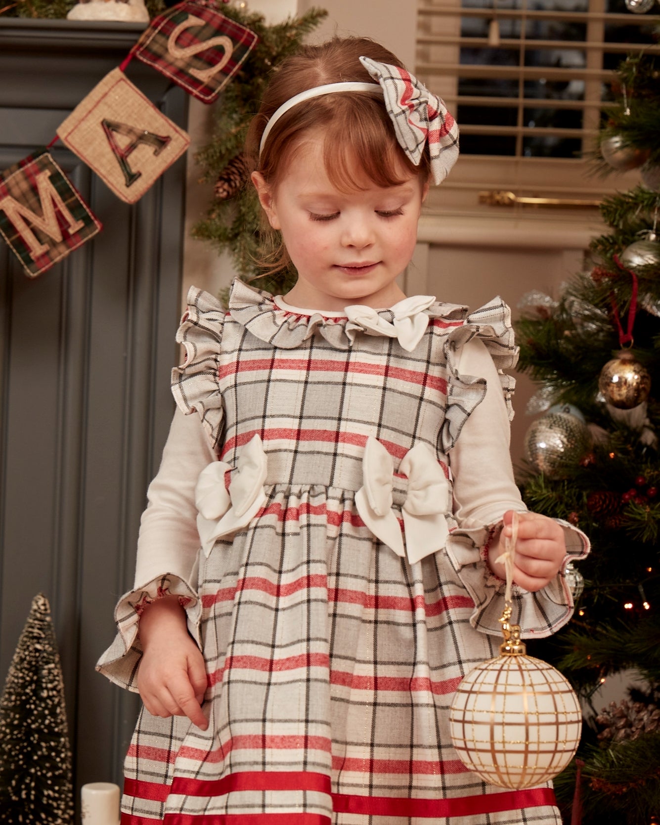 Caramelo Red Check Bow Dress with Hairband