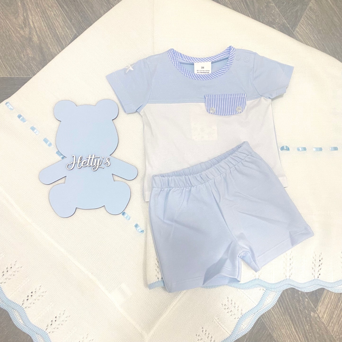Boys Blue & White Striped Shorts Set