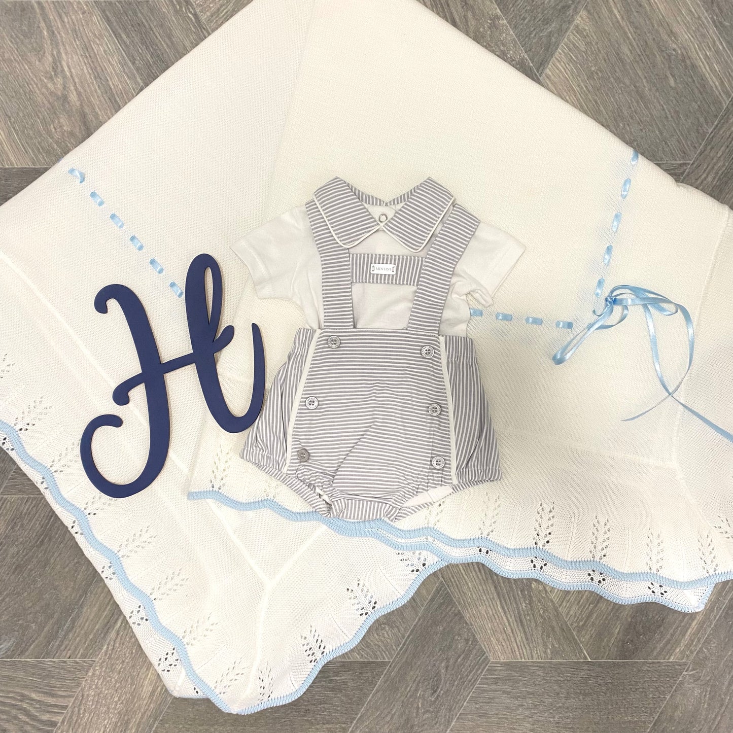 Mintini Grey Striped H-Bar Romper