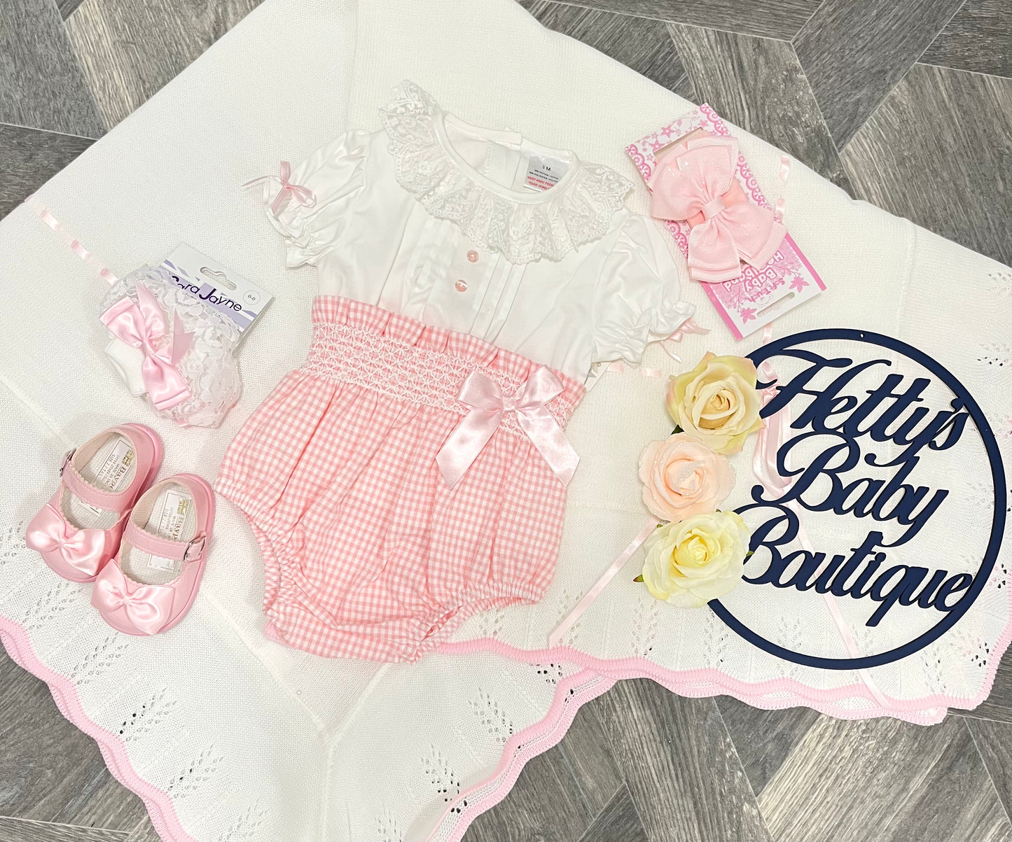 Pink & White Gingham Frilly Collar Jam Pants Set