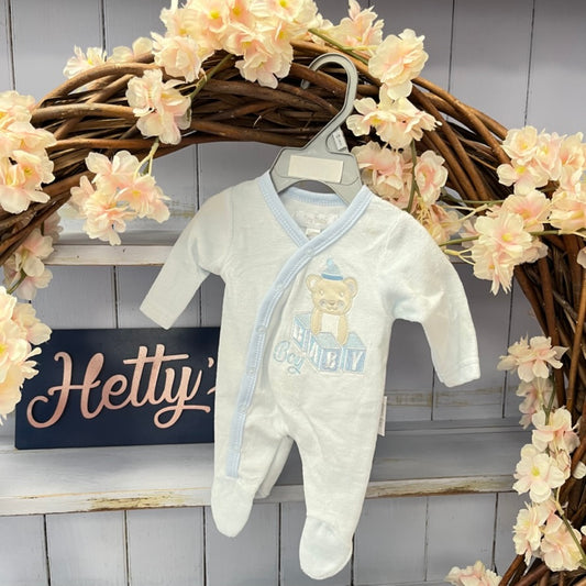 Tiny Baby Boy Velour Sleepsuit