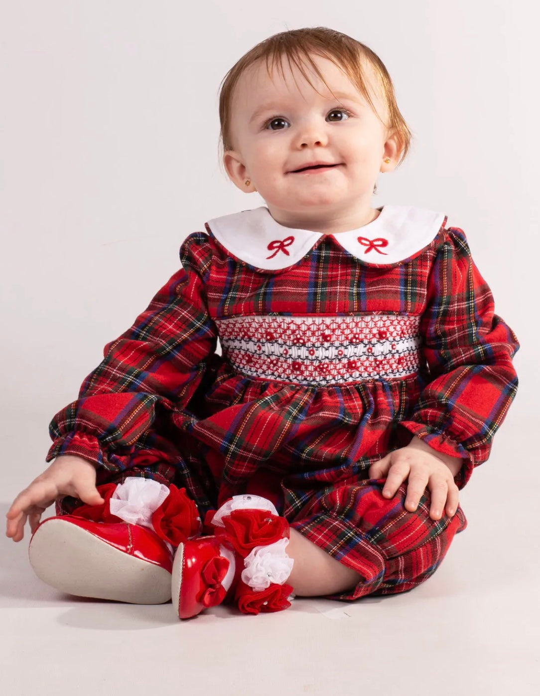 Beau Kid Red Tartan Smocked Romper