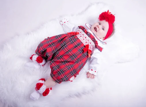 Beau Kid Tartan Smock Double Bow Set