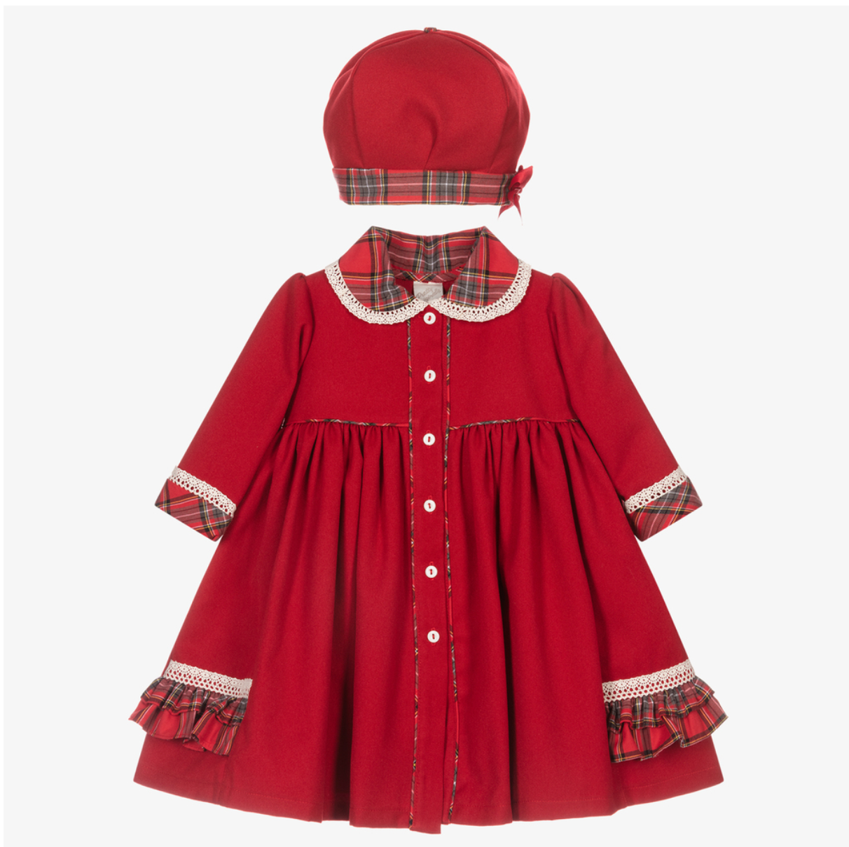 Pretty Originals Traditional Red & Tartan Coat With Berrett