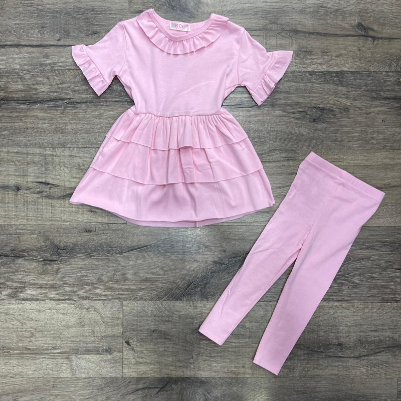 10Y & 12Y *** Ruffle Peplum Girls Two Piece Loungewear - Pink/Beige/Blue