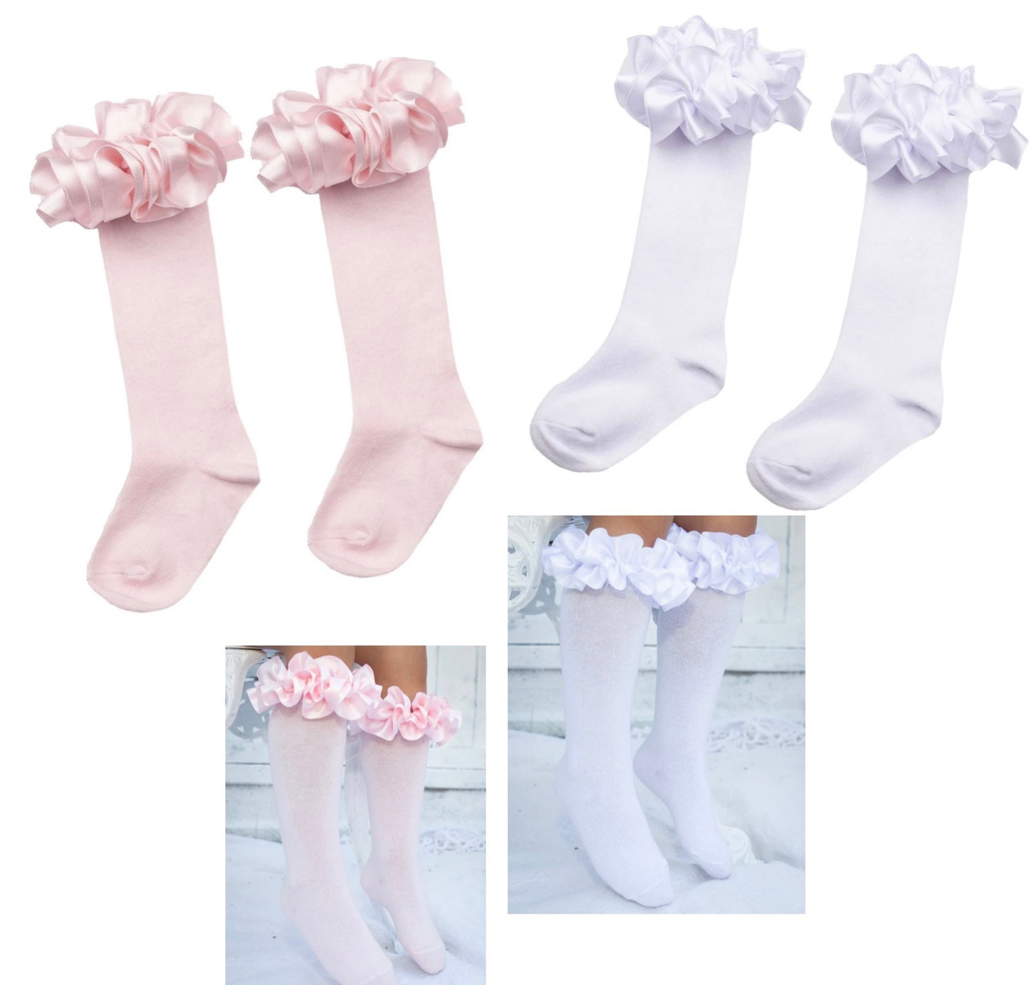 Caramelo “Darcie” Ruffle Satin Knee High Socks