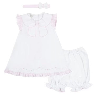 Pretty Originals Bow & Embroidery Dress with Bloomer Pants & Headband