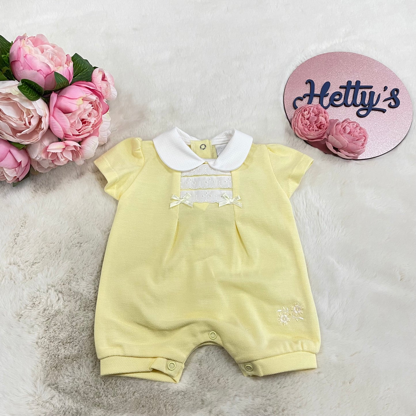 NEWBORN & 6-12M ONLY Dandelion Double Bow Lemon Cotton Romper