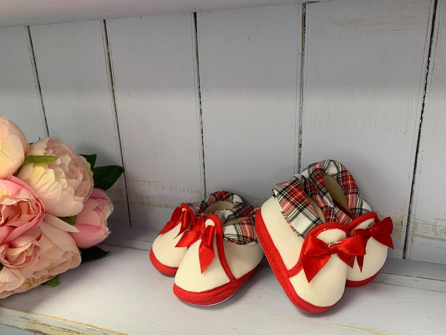 Tartan And White Slipper - Hetty's Baby Boutique