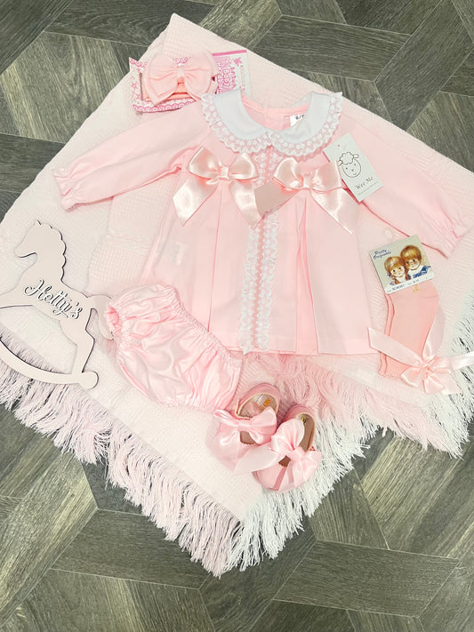 WeeMee Pink Double Bow Dress and Pants