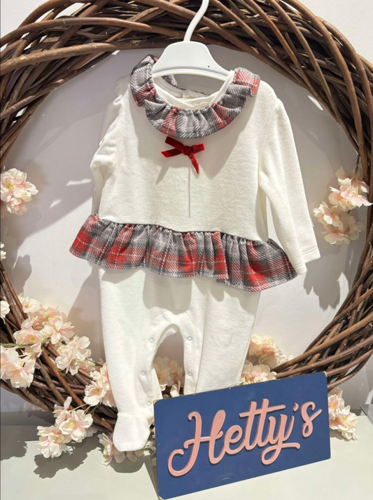 Visara velour all in one with red bow