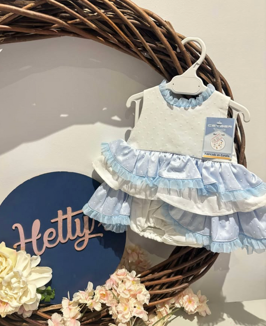 Blue and White Frilly Dress and Pants