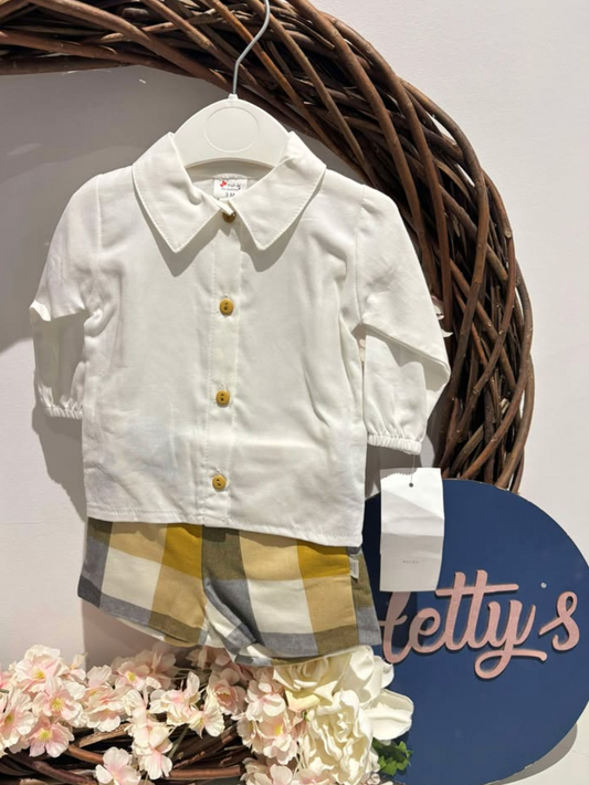 Mustard & Grey checked Shirt & Shorts