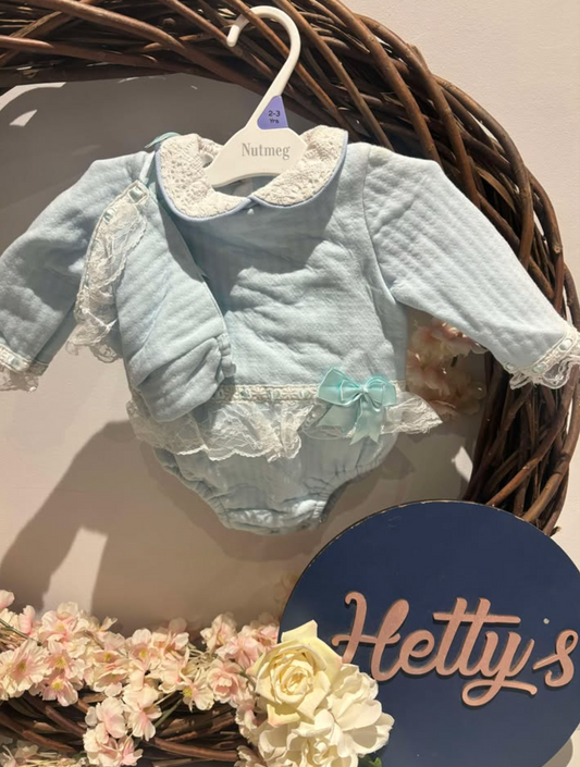 Beau Kid Blue Romper with Bonnet