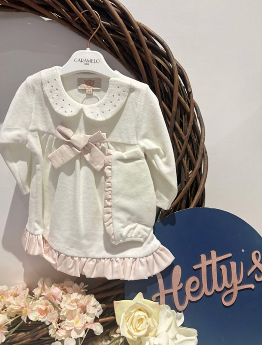 Caramelo Velour Dress with Bonnet