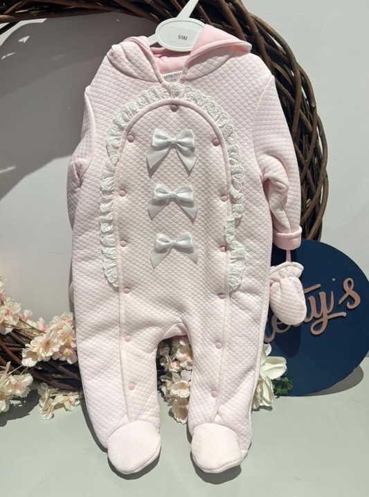 Pink Bow Quilted Snowsuit with Mittens