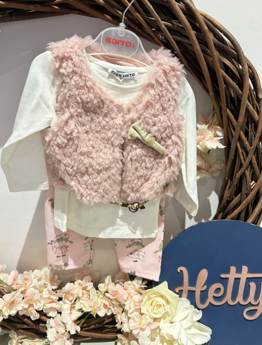 Pink Fur Three Piece Leggings Sets