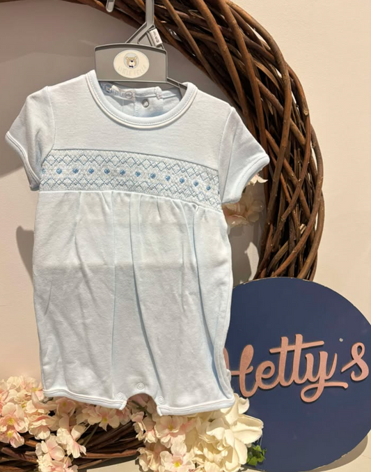 Blue Romper with Matching Bonnet