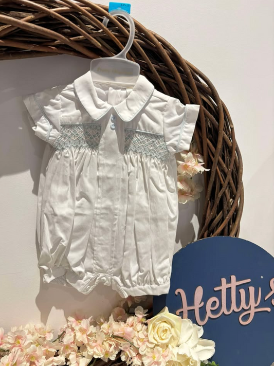 Pretty Original White & Blue Smock Romper