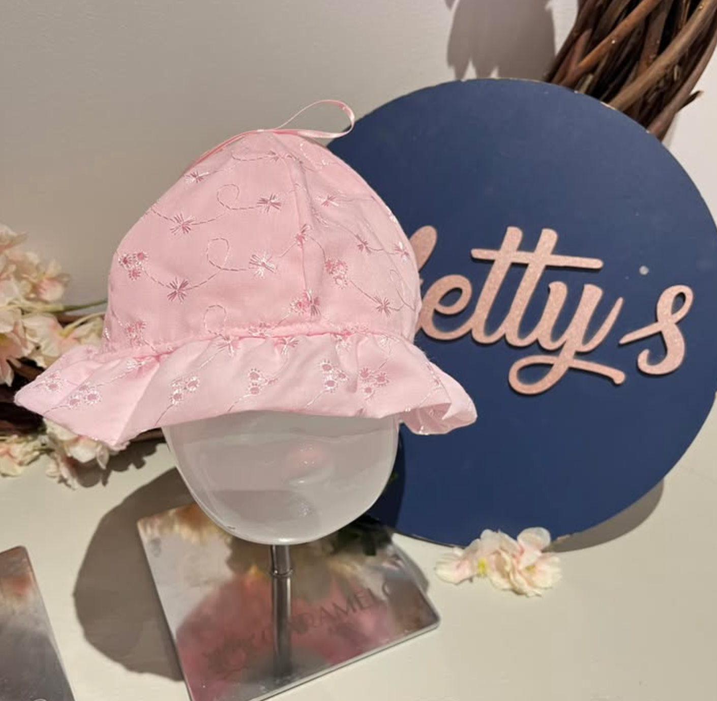 Pink anglaise summer hat - size LARGE