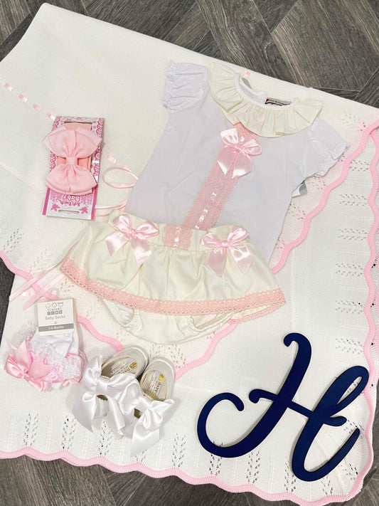 Ivory Triple Pink Bow Jam Pants & Blouse