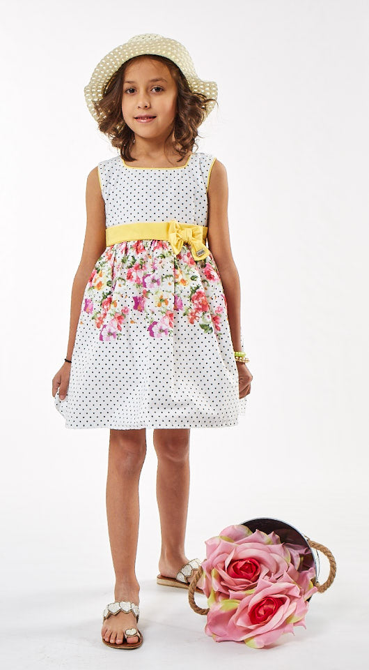 Ebita Boutique Summer Lemon Floral Polka Dot Dress & Hat Set