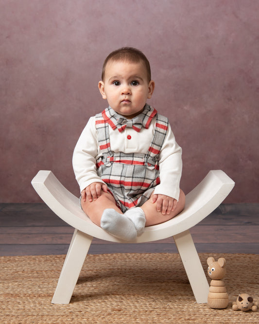 Caramelo Red Check Dungaree with Bow Tie