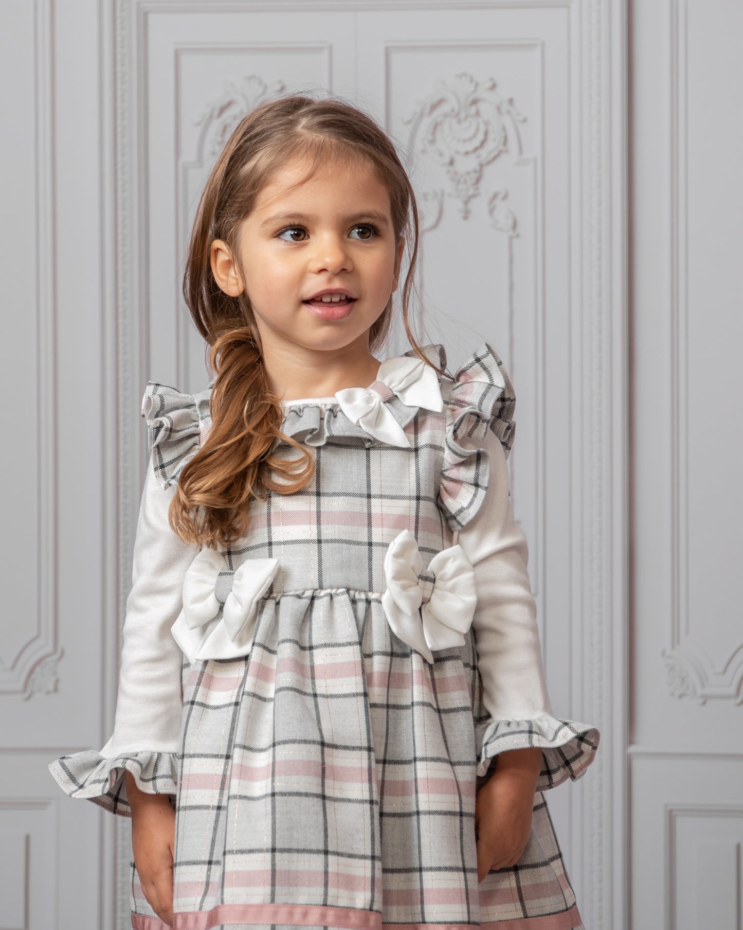 Caramelo Luxury Check Bow Pink Dress with hairband