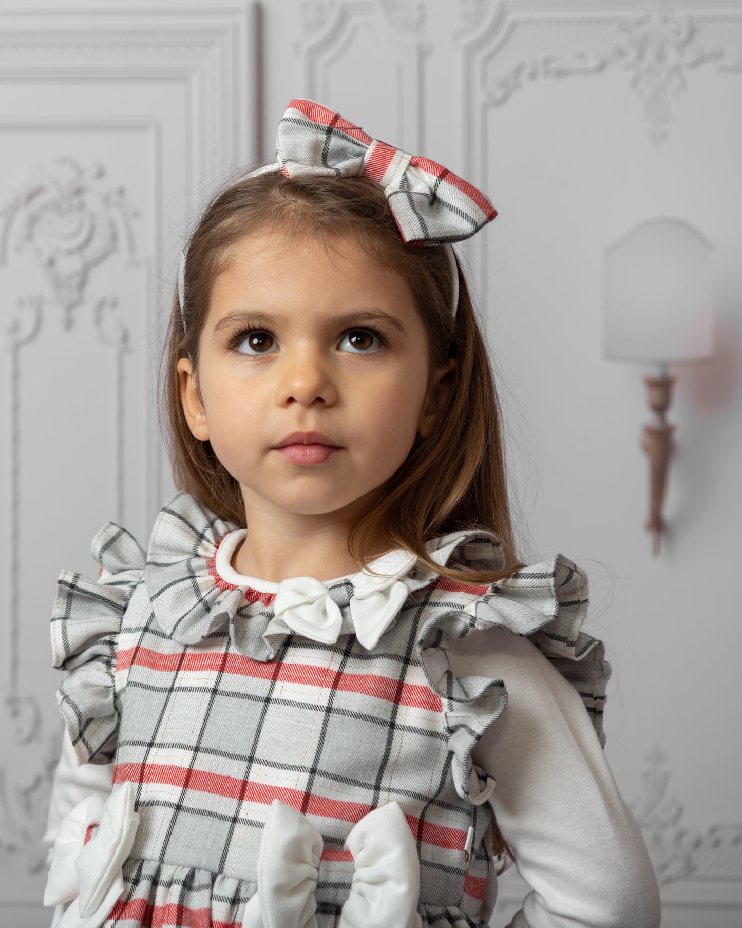 Caramelo Red Check Bow Dress with Hairband