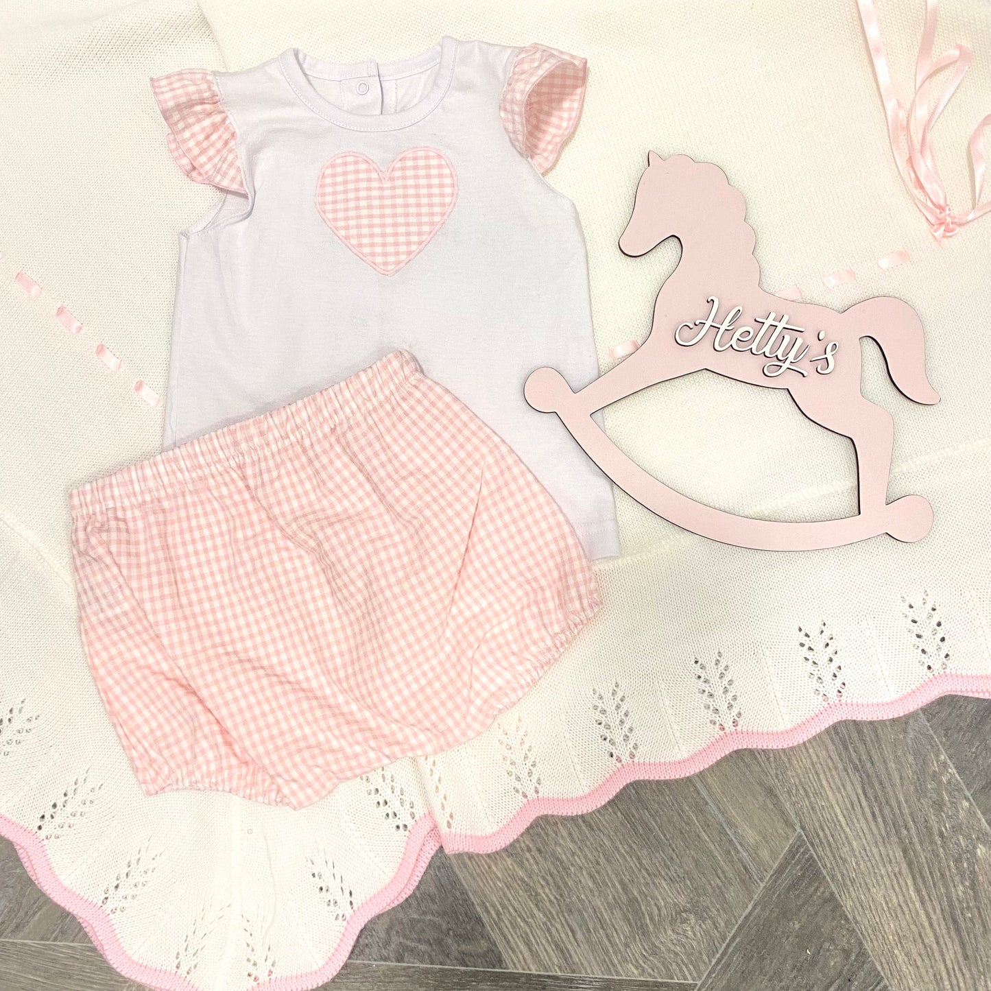Rapife Pink Gingham Heart Bloomers Set