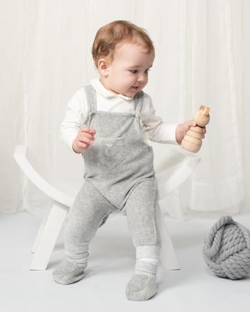 Caramelo Grey Baby Boy Velour Two Piece Dungaree Set