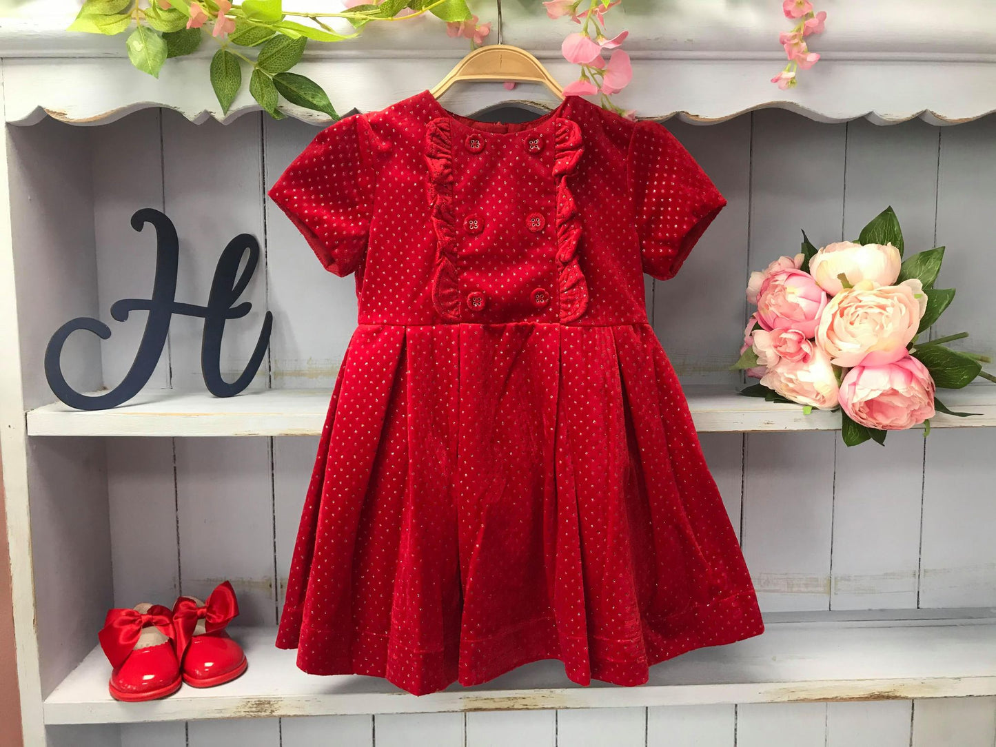 Mayoral Red Velvet Sparkle Dress - Hetty's Baby Boutique