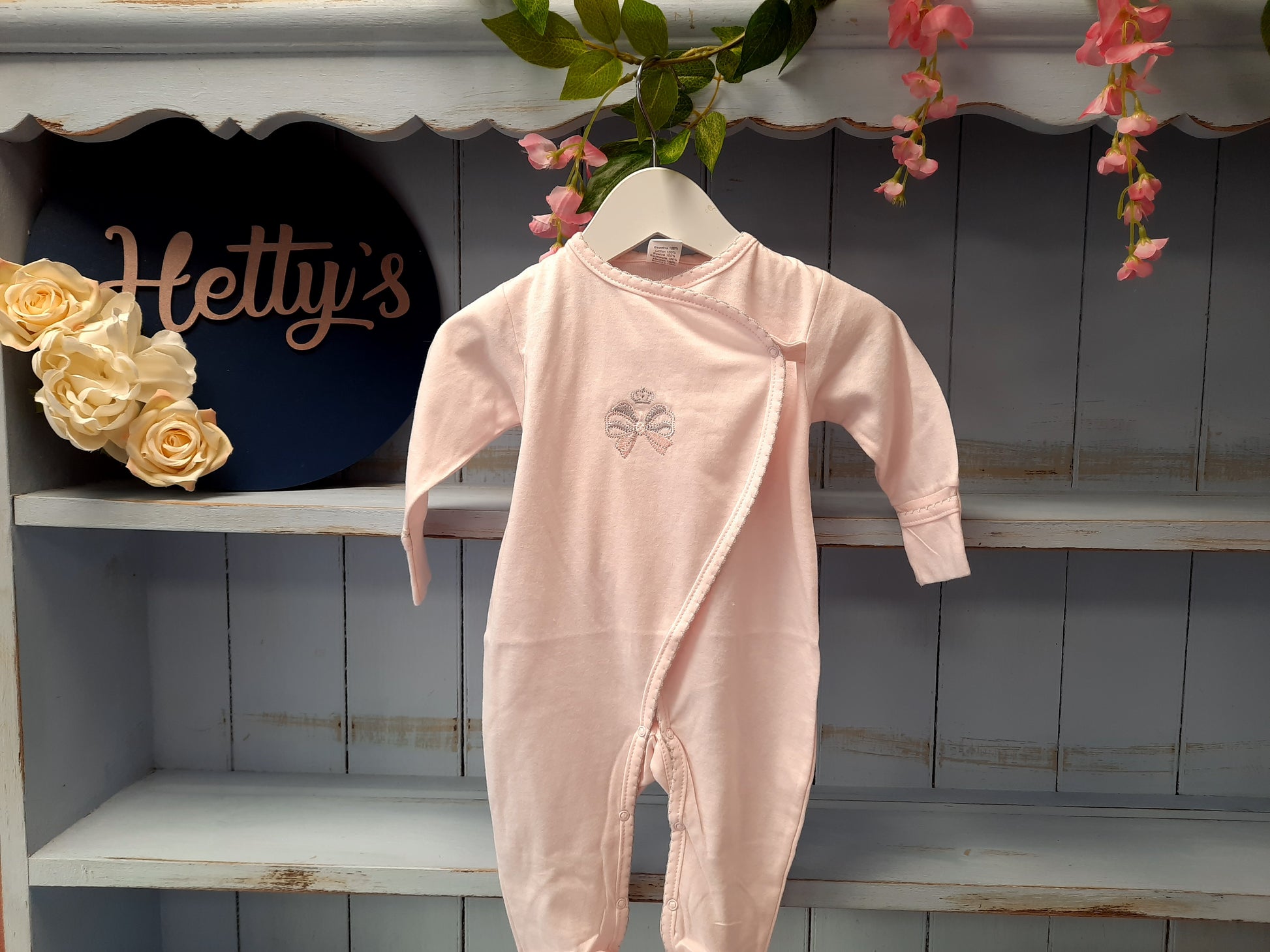 'Sofia' Tiny Baby Pink All in One with Bow - Hetty's Baby Boutique