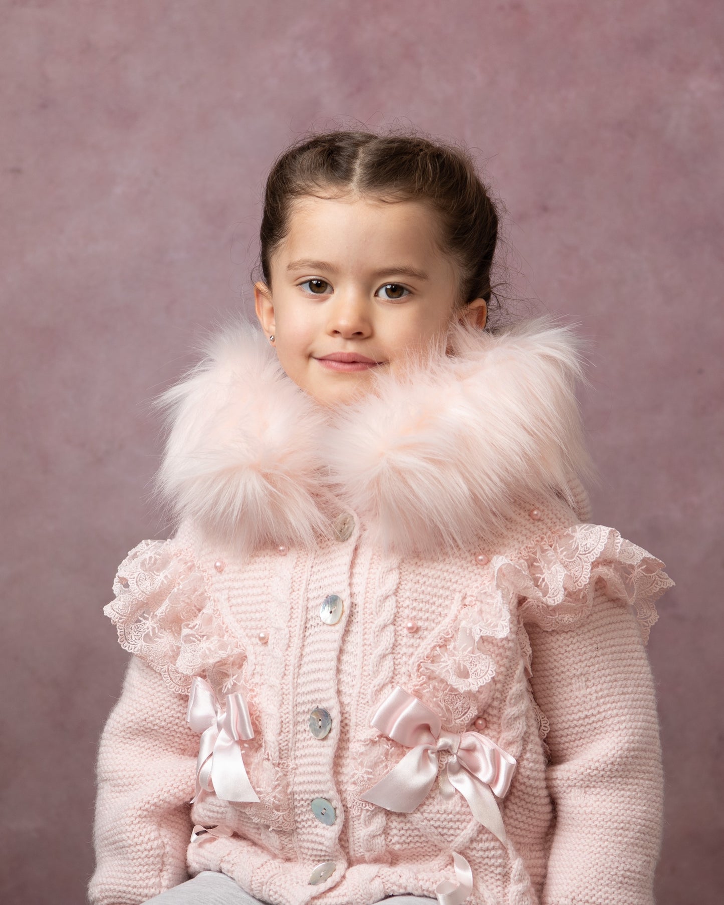 Caramelo Luxury Pink Pearl & Lace Woollen Cardigan