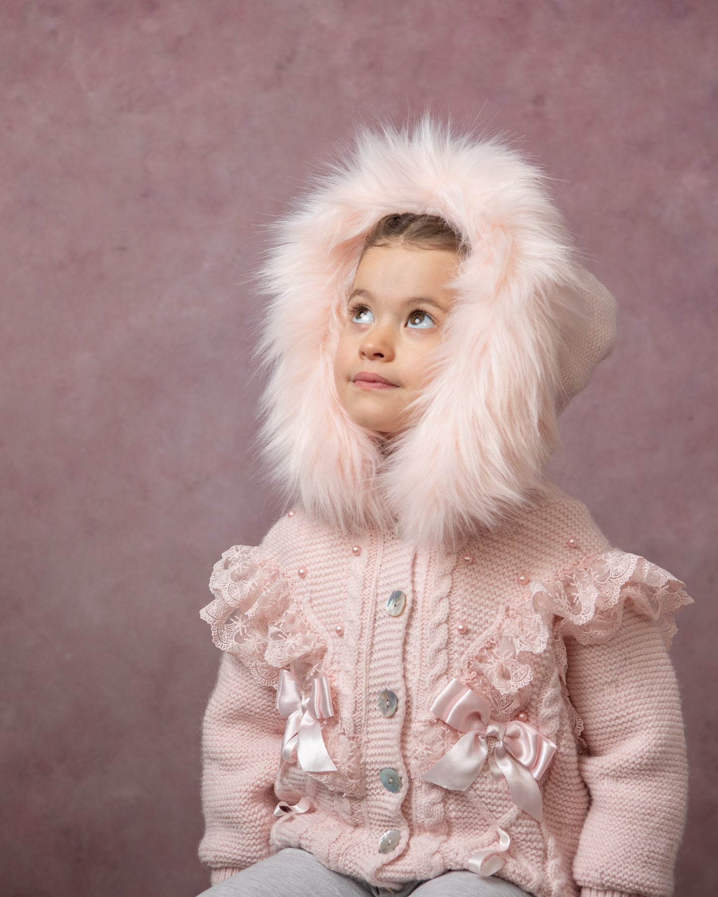 Caramelo Luxury Pink Pearl & Lace Woollen Cardigan