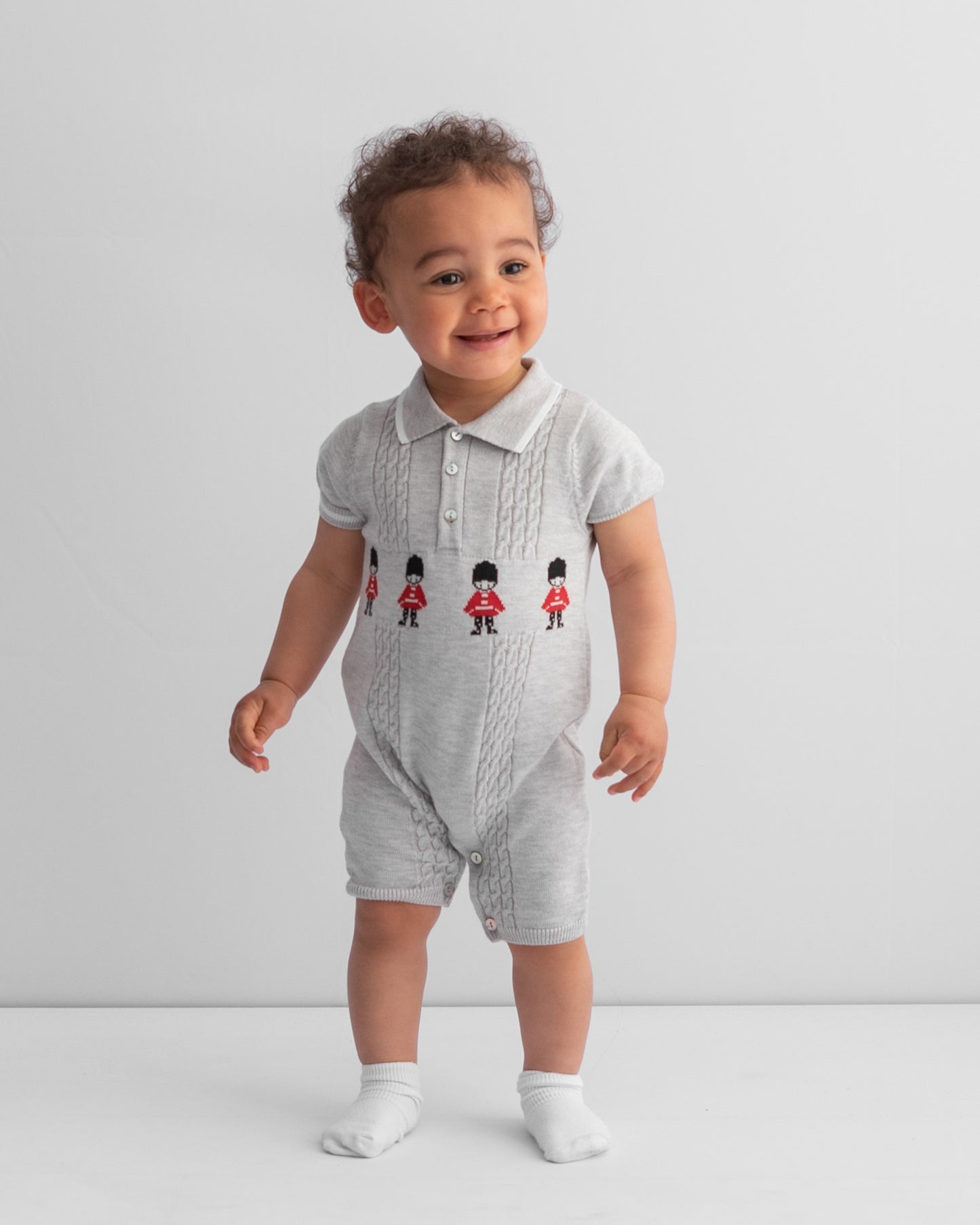Caramelo Grey Knitted Soldier Romper