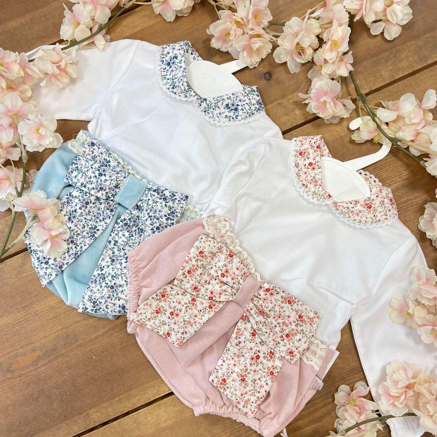 Floral Bow Jam Pant & Blouse Set - Pink or Blue