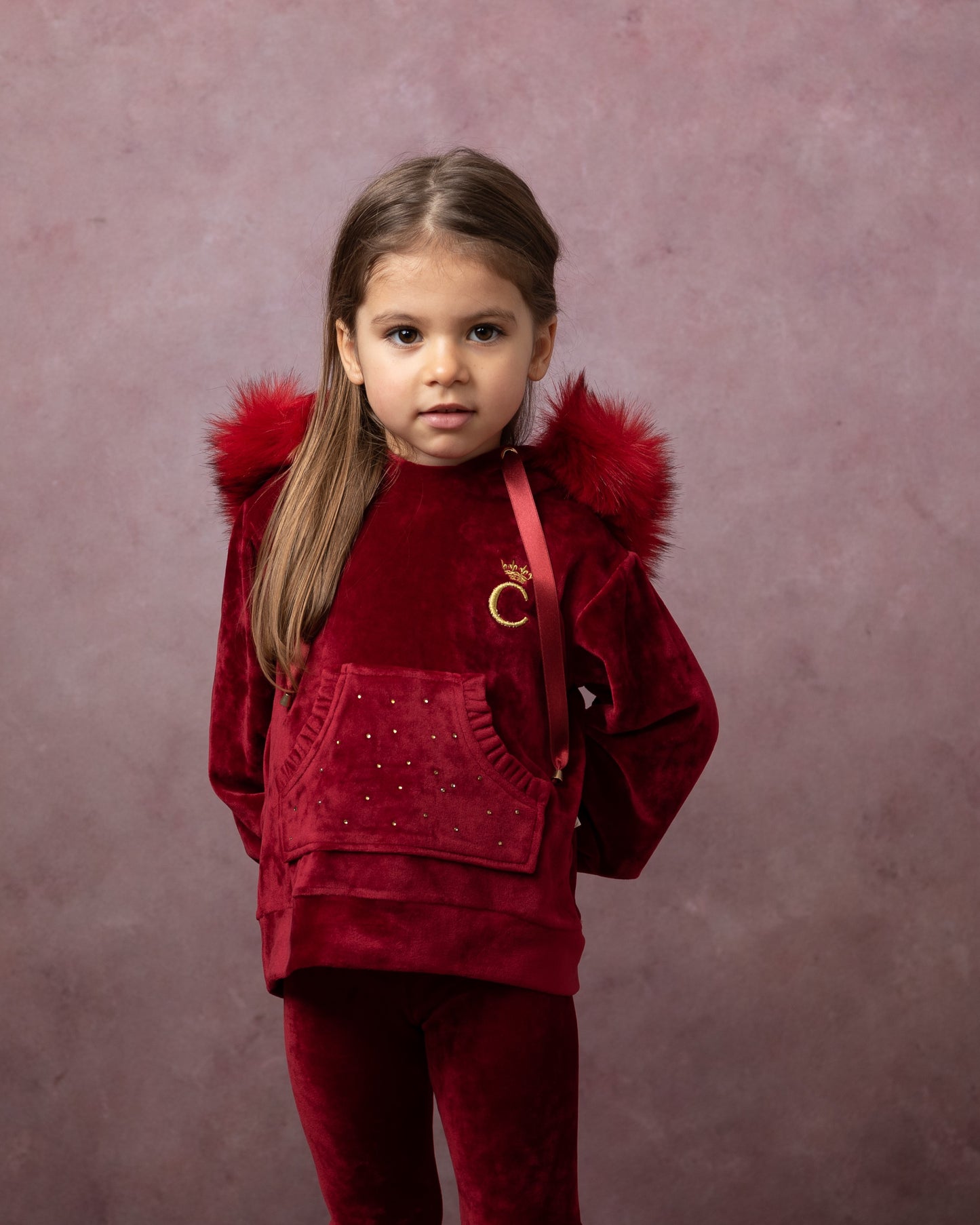 Caramelo Red Luxury Velour Diamante Suit