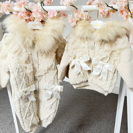 Caramelo Luxury Ivory Pearl Lace Knitted Snowsuit